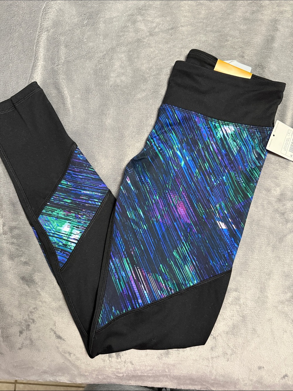 Champion Black Leggings with Blue, Green and Purple Space Stripe Print